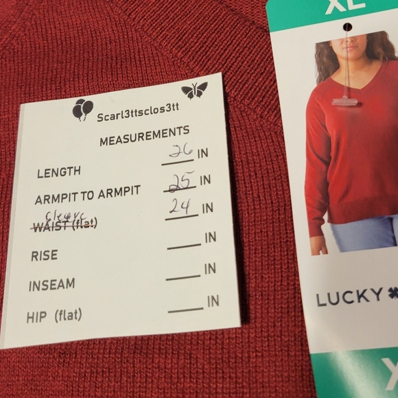 Lucky Brand Women's V-Neck Sweater, Long Sleeves, Side Slits, Cotton Blend, Red - Picture 2 of 9